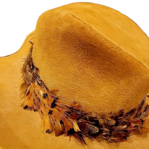 Cowboy Hat Suede With Pheasant Feathers Womens Large - Picture 2 of 11
